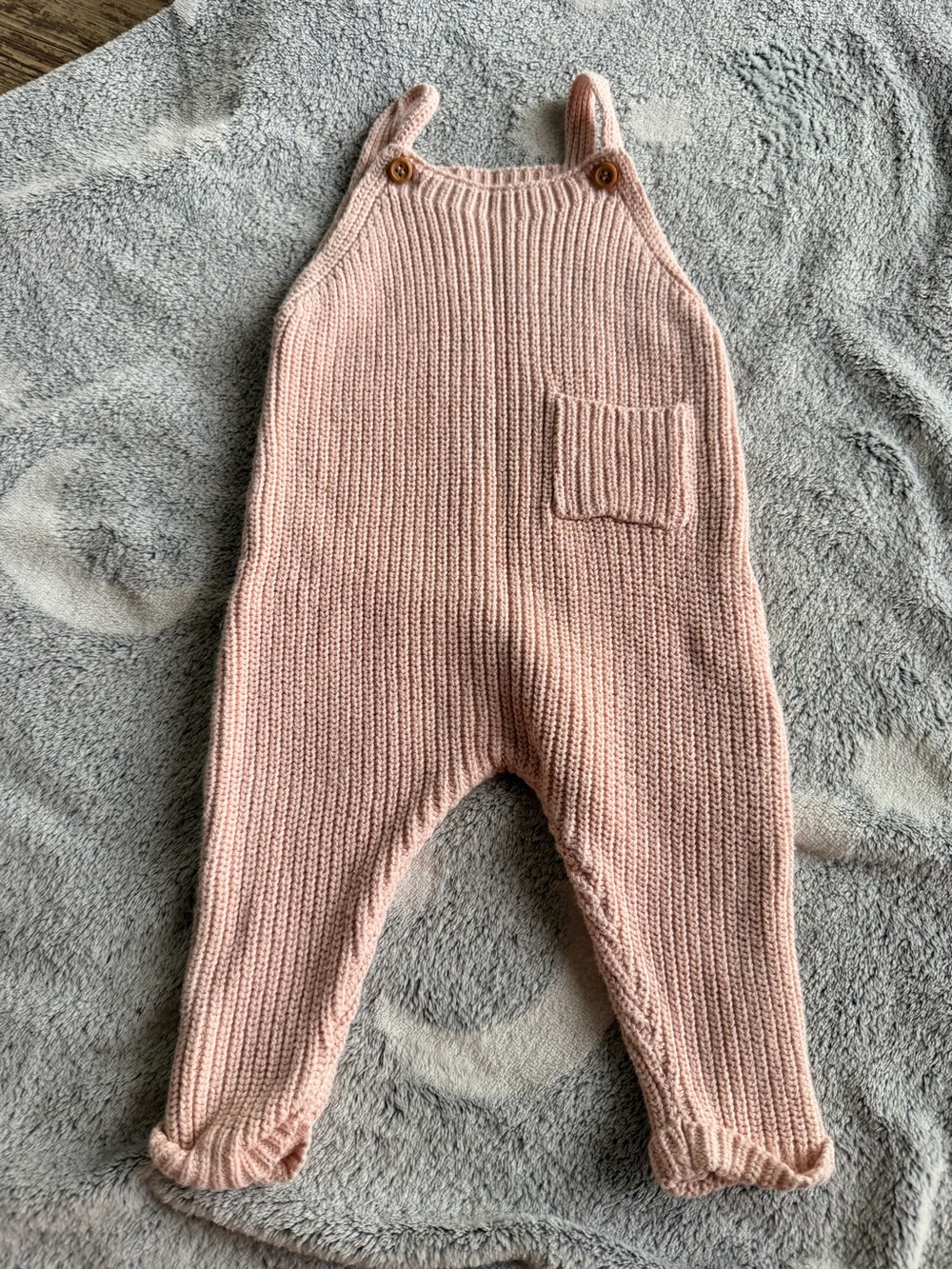 Knit Pink Rabbit and Bear Baby Overalls Romper
